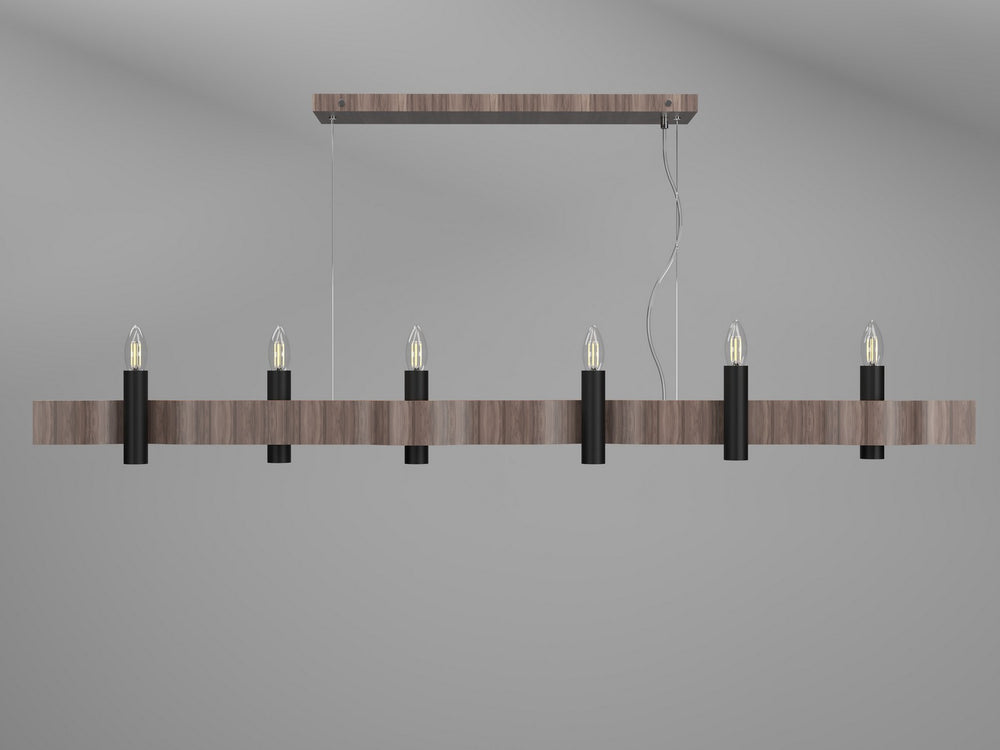 Accord Lighting - Six Light Pendant - Flow - American Walnut- Union Lighting Luminaires Decor