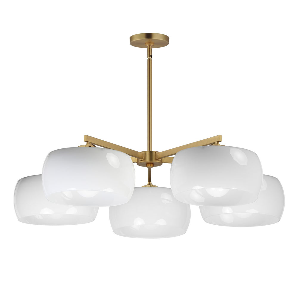 Maxim - Five Light Chandelier - Glazed - White/Natural Aged Brass- Union Lighting Luminaires Decor