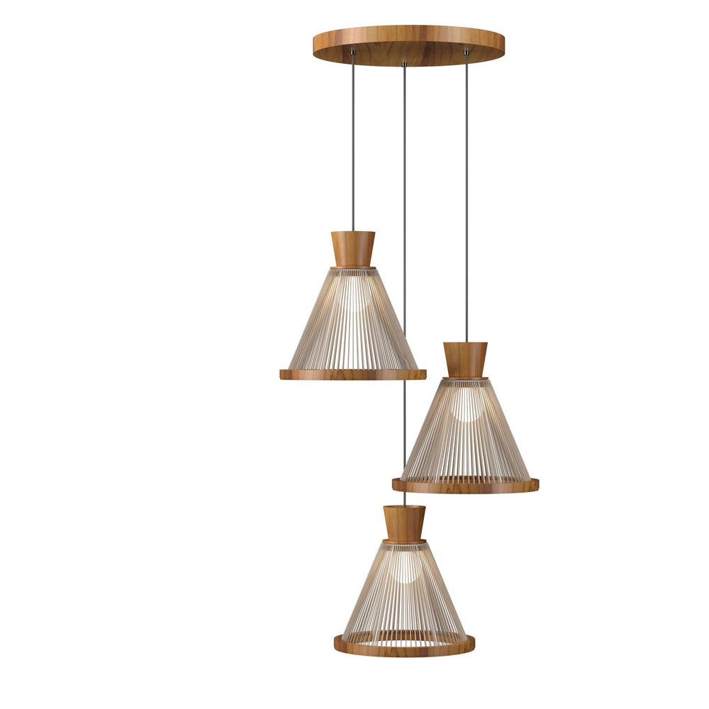 Accord Lighting - Three Light Pendant - Corda - Teak- Union Lighting Luminaires Decor