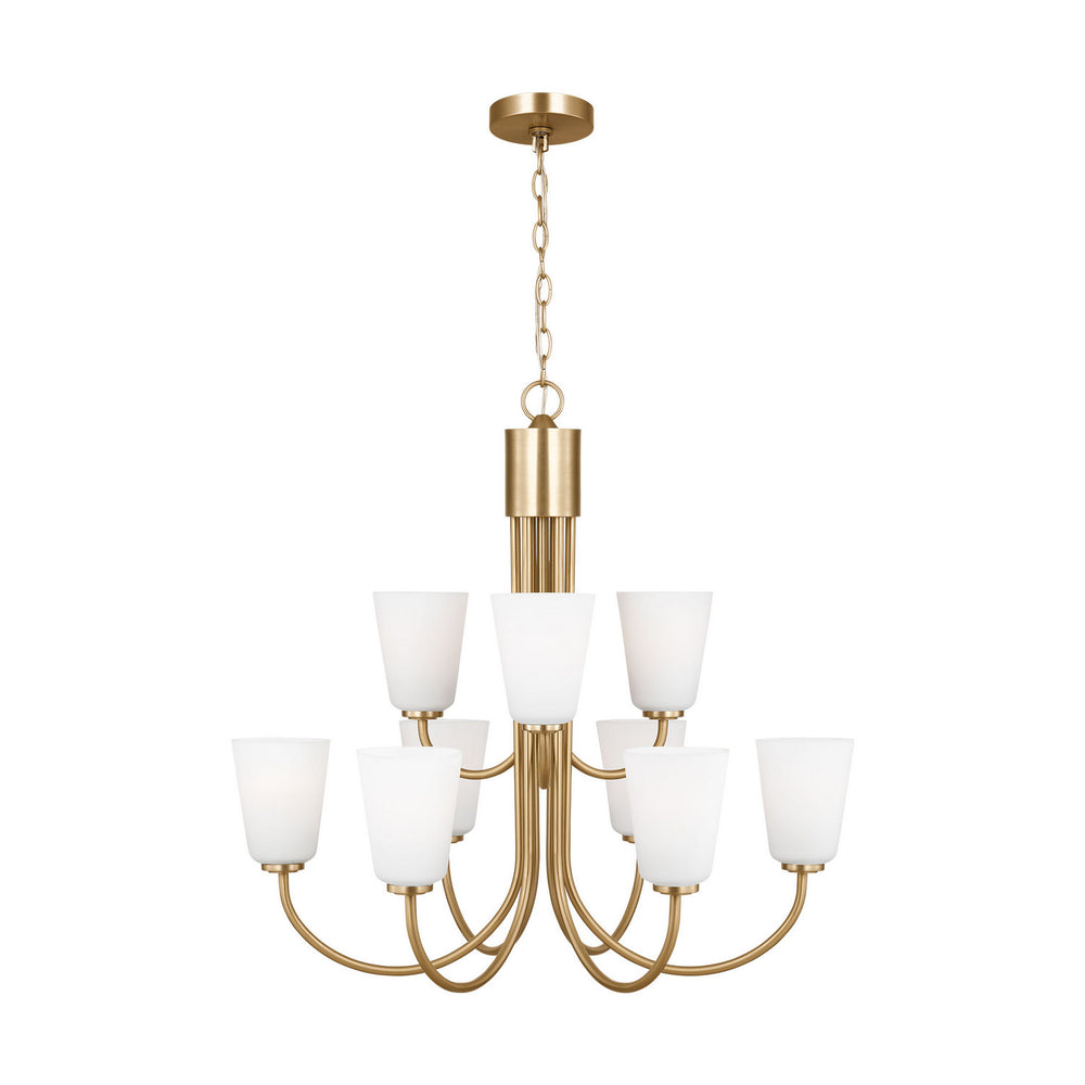 Generation Lighting Canada - Nine Light Chandelier - Miles - Satin Brass- Union Lighting Luminaires Decor