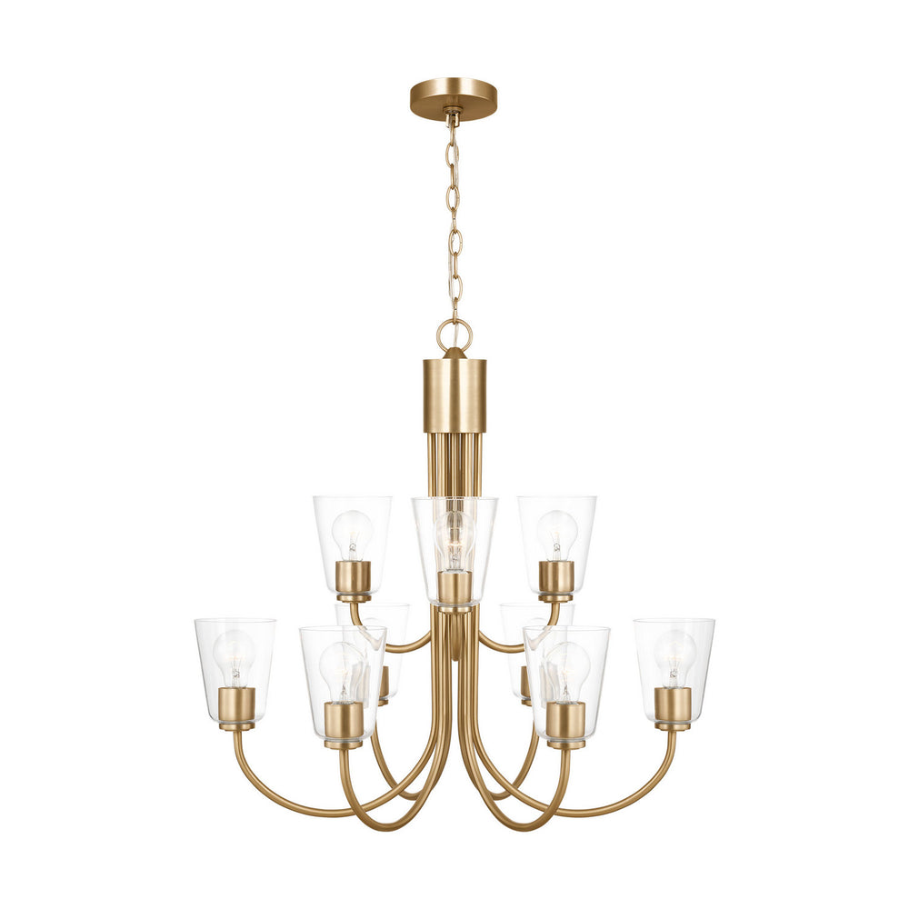 Generation Lighting Canada - Nine Light Chandelier - Miles - Satin Brass- Union Lighting Luminaires Decor