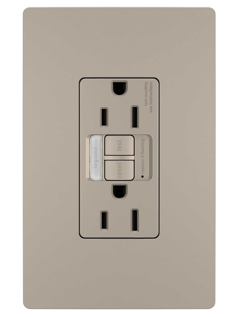 Legrand Canada - Tamper-Resistant 15A Duplex Self-Test GFCI Receptacles with SafeLock Protection and Night Light - Nickel- Union Lighting Luminaires Decor