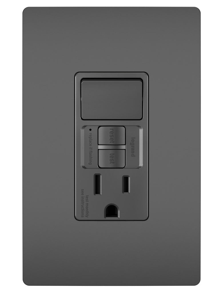 Legrand Canada - Combination Single Pole Switch and Tamper-Reistant 15A Duplex Self-Test GFCI Receptacles w SafeLock - Black- Union Lighting Luminaires Decor