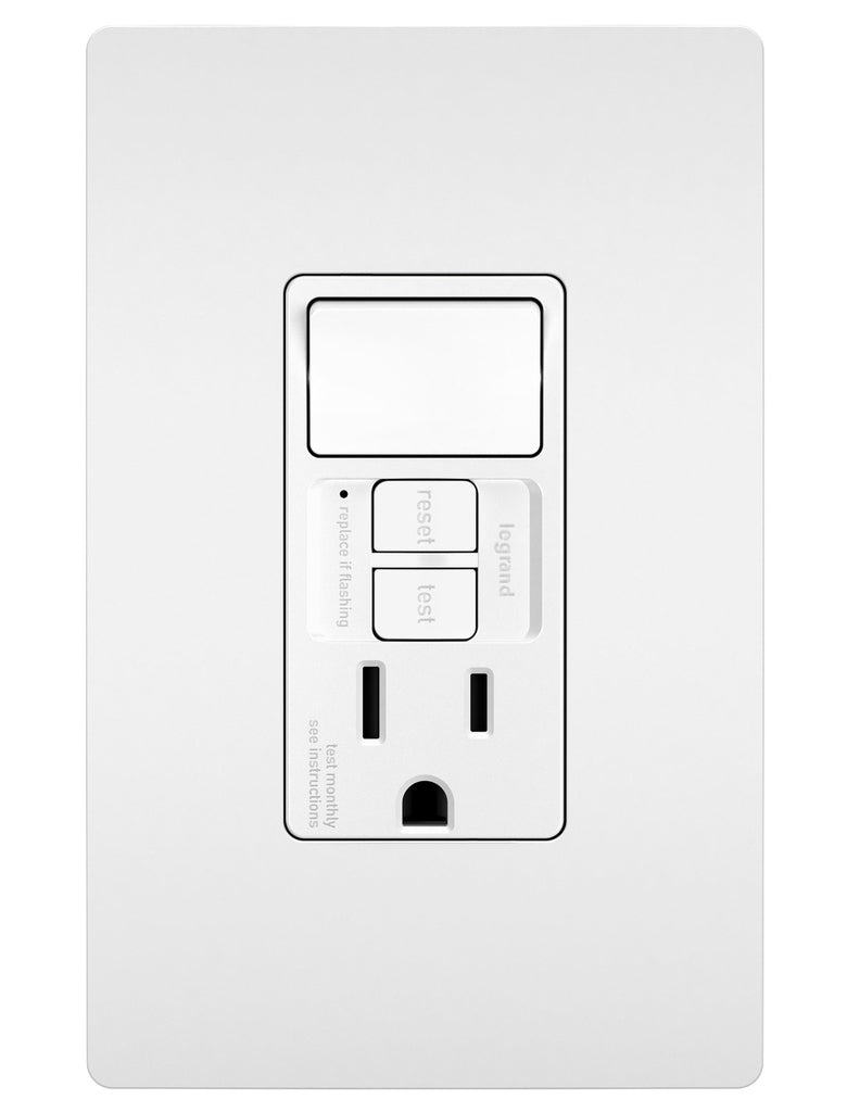 Legrand Canada - Combination Single Pole Switch and Tamper-Reistant 15A Duplex Self-Test GFCI Receptacles w SafeLock - White- Union Lighting Luminaires Decor