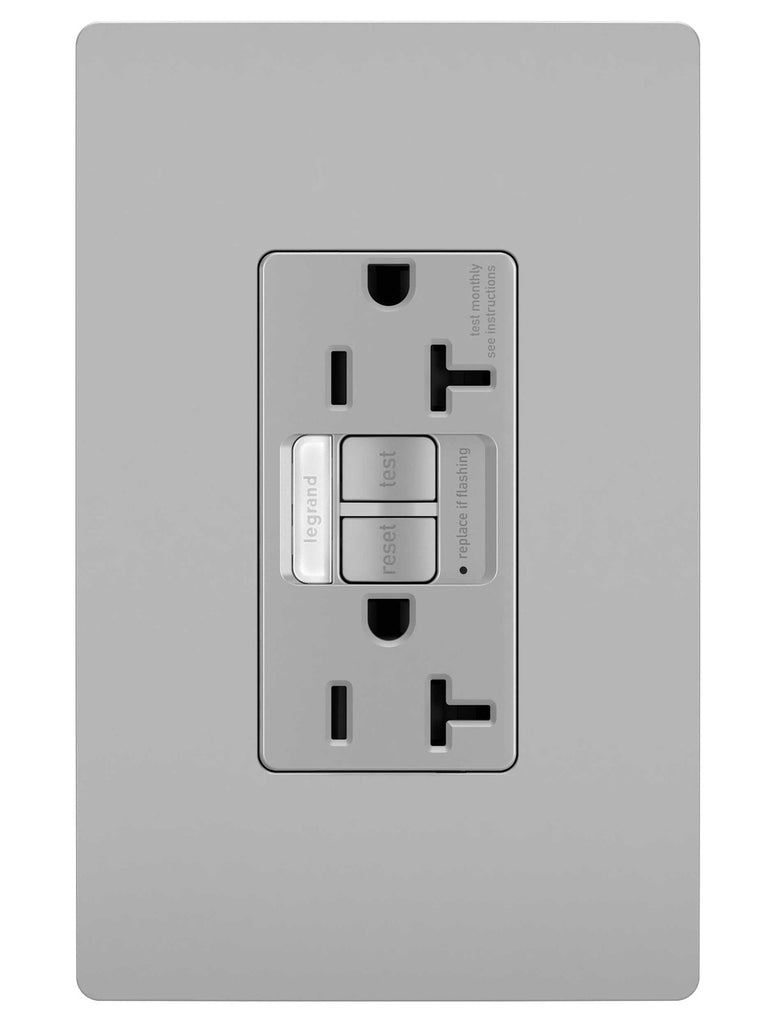 Legrand Canada - Tamper-Resistant 20A Duplex Self-Test GFCI Receptacles with SafeLock Protection and Night Light - Gray- Union Lighting Luminaires Decor