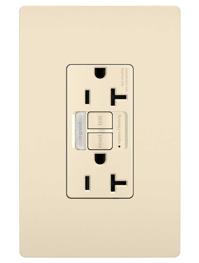 Legrand Canada - Tamper-Resistant 20A Duplex Self-Test GFCI Receptacles with SafeLock Protection and Night Light - Light Almond- Union Lighting Luminaires Decor