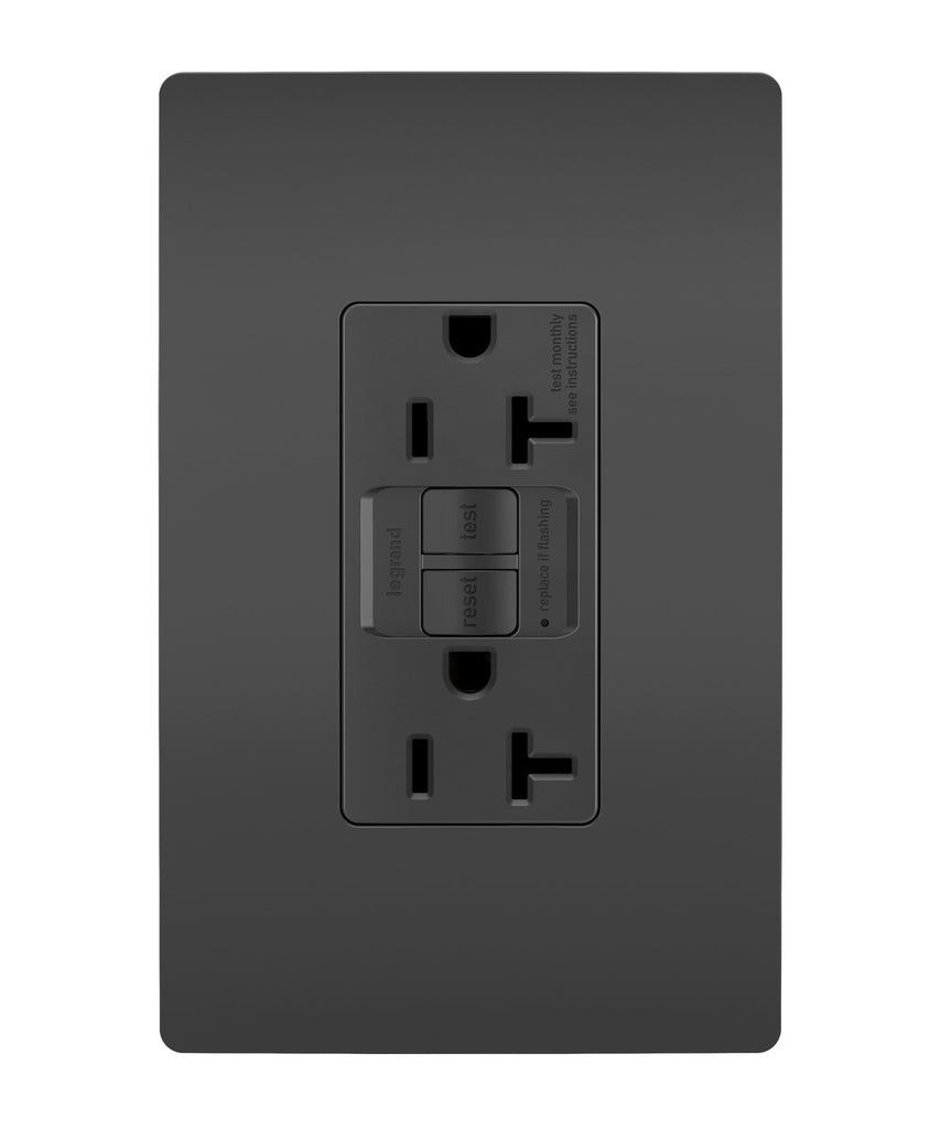 Legrand Canada - Tamper-Resistant 20A Duplex Self-Test GFCI Receptacle with SafeLock Protection - Black- Union Lighting Luminaires Decor