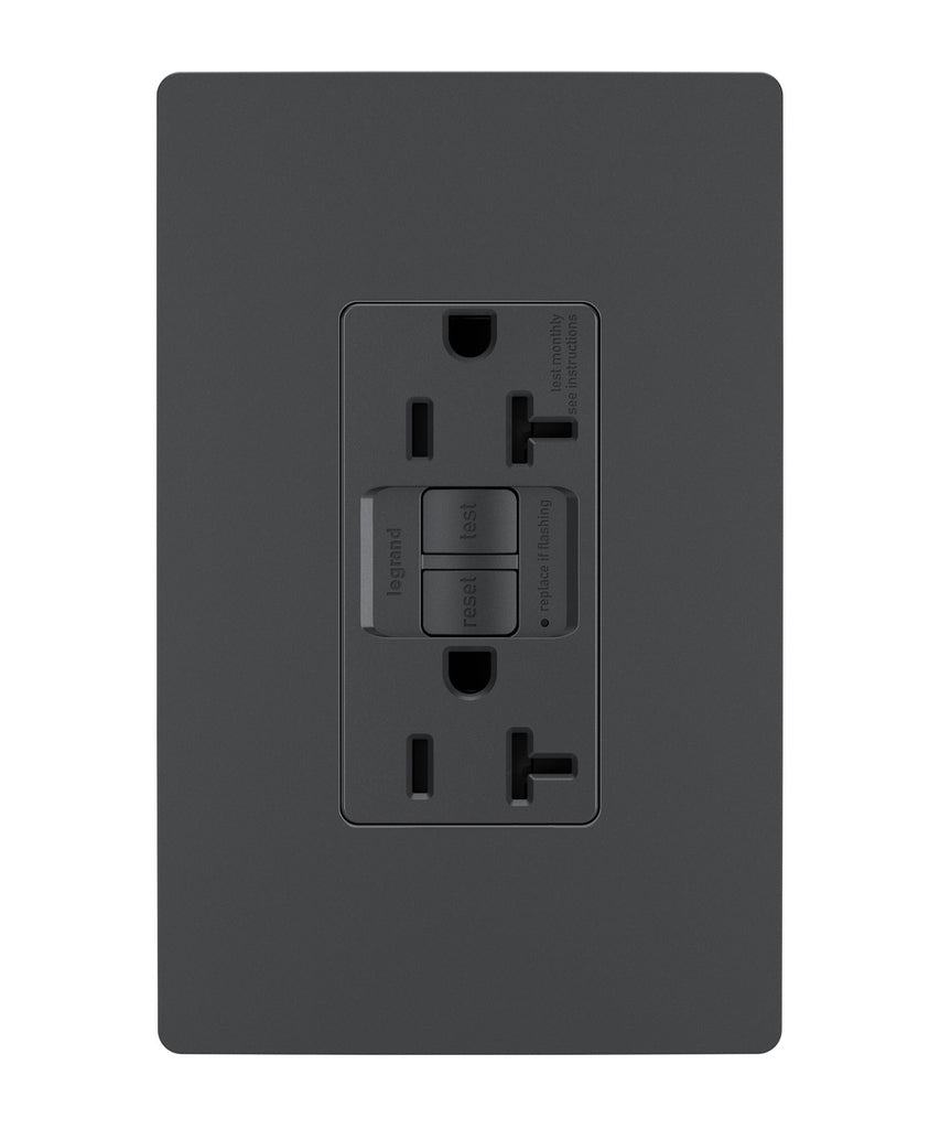 Legrand Canada - Tamper-Resistant 20A Duplex Self-Test GFCI Receptacle with SafeLock Protection - Graphite- Union Lighting Luminaires Decor