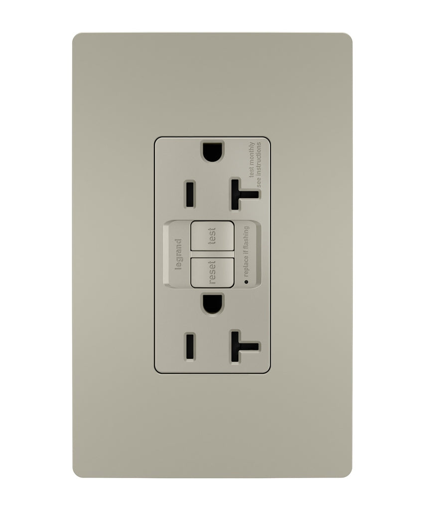 Legrand Canada - Tamper-Resistant 20A Duplex Self-Test GFCI Receptacle with SafeLock Protection - Nickel- Union Lighting Luminaires Decor