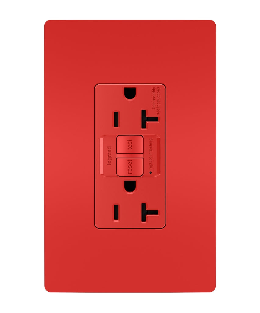 Legrand Canada - Tamper-Resistant 20A Duplex Self-Test GFCI Receptacle with SafeLock Protection - Red- Union Lighting Luminaires Decor