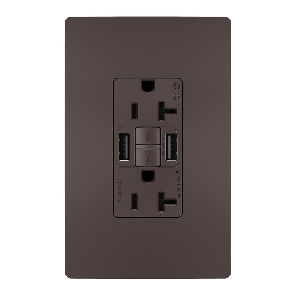 Legrand Canada - Tamper-Resistant 20A Duplex Self-Test GFCI Receptacles with SafeLock Protection, Type A/A Outlet - Brown- Union Lighting Luminaires Decor