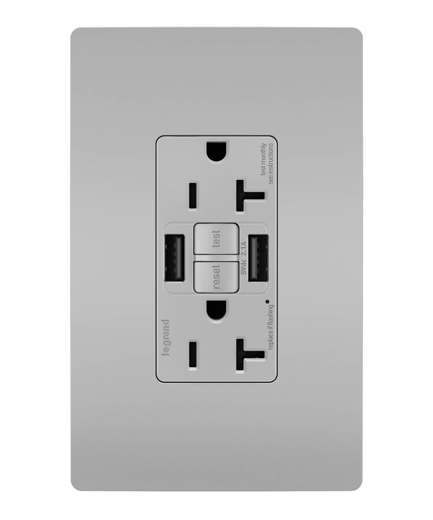 Legrand Canada - Tamper-Resistant 20A Duplex Self-Test GFCI Receptacles with SafeLock Protection, Type A/A Outlet - Grey- Union Lighting Luminaires Decor