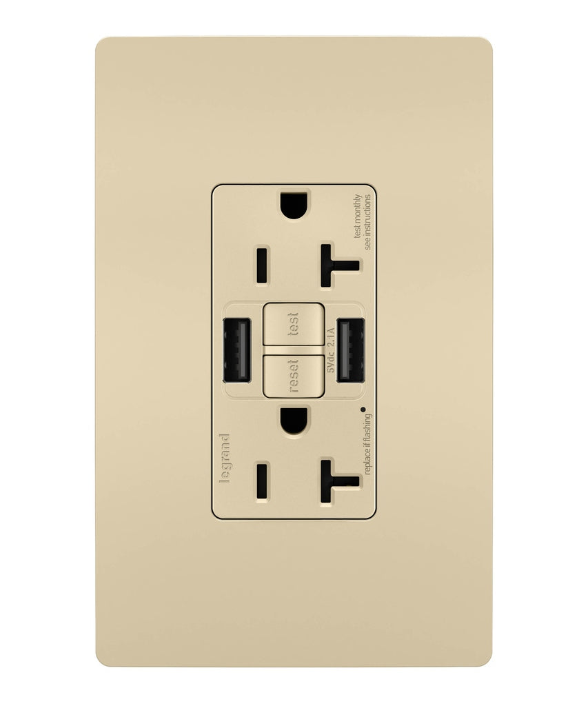Legrand Canada - Tamper-Resistant 20A Duplex Self-Test GFCI Receptacles with SafeLock Protection, Type A/A Outlet - Ivory- Union Lighting Luminaires Decor