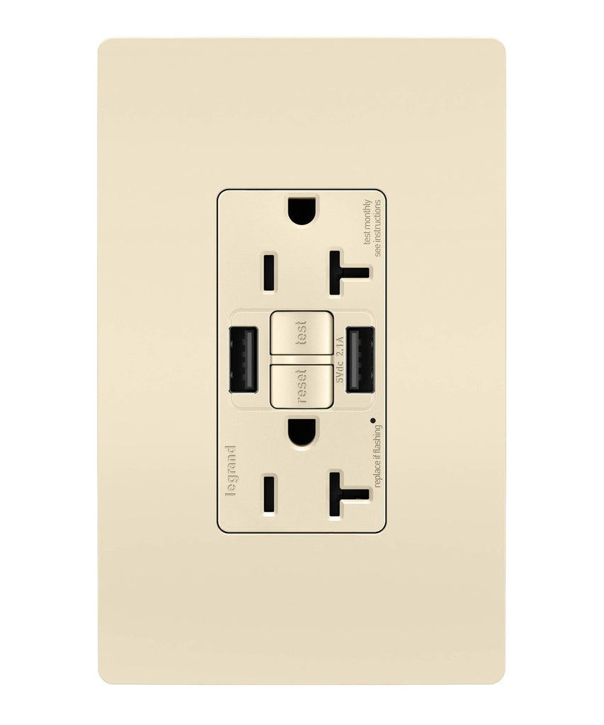 Legrand Canada - Tamper-Resistant 20A Duplex Self-Test GFCI Receptacles with SafeLock Protection, Type A/A Outlet - Light Almond- Union Lighting Luminaires Decor