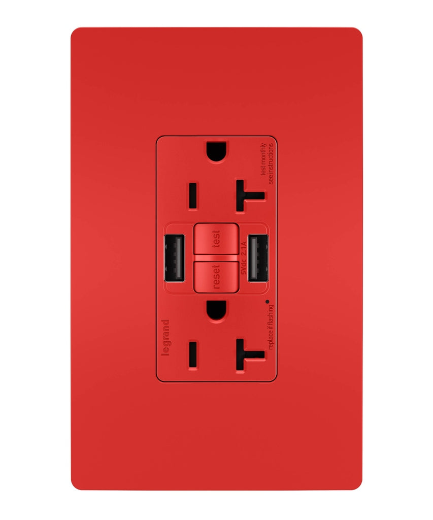 Legrand Canada - Tamper-Resistant 20A Duplex Self-Test GFCI Receptacles with SafeLock Protection, Type A/A Outlet - Red- Union Lighting Luminaires Decor