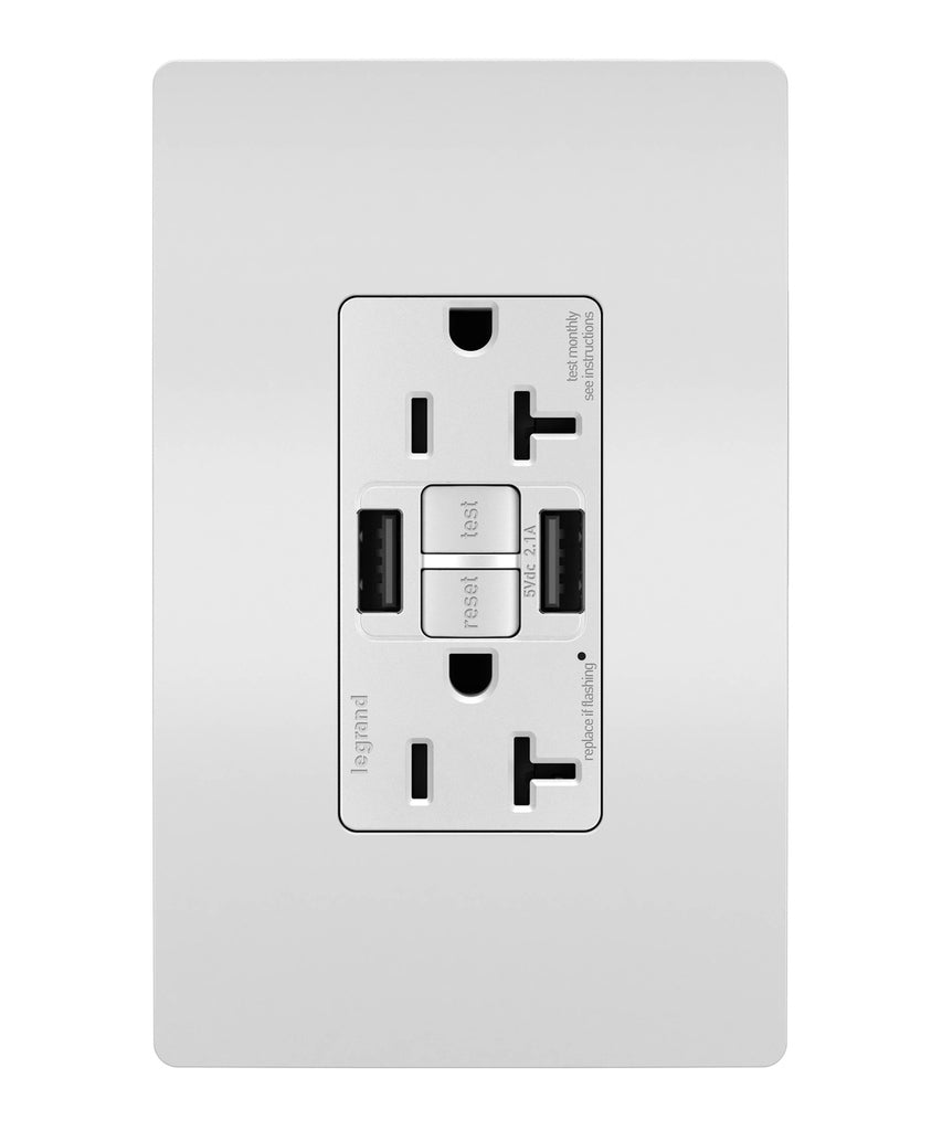 Legrand Canada - Tamper-Resistant 20A Duplex Self-Test GFCI Receptacles with SafeLock Protection, Type A/A Outlet - White- Union Lighting Luminaires Decor