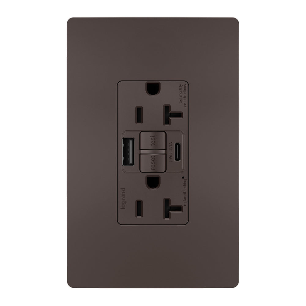 Legrand Canada - Tamper-Resistant 20A Duplex Self-Test GFCI Receptacles with SafeLock Protection, Type A/C Outlet - Brown- Union Lighting Luminaires Decor