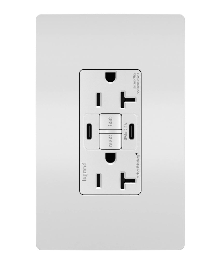Legrand Canada - Tamper-Resistant 20A Duplex Self-Test GFCI Receptacles with SafeLock Protection, Type C/C Outlet - White- Union Lighting Luminaires Decor