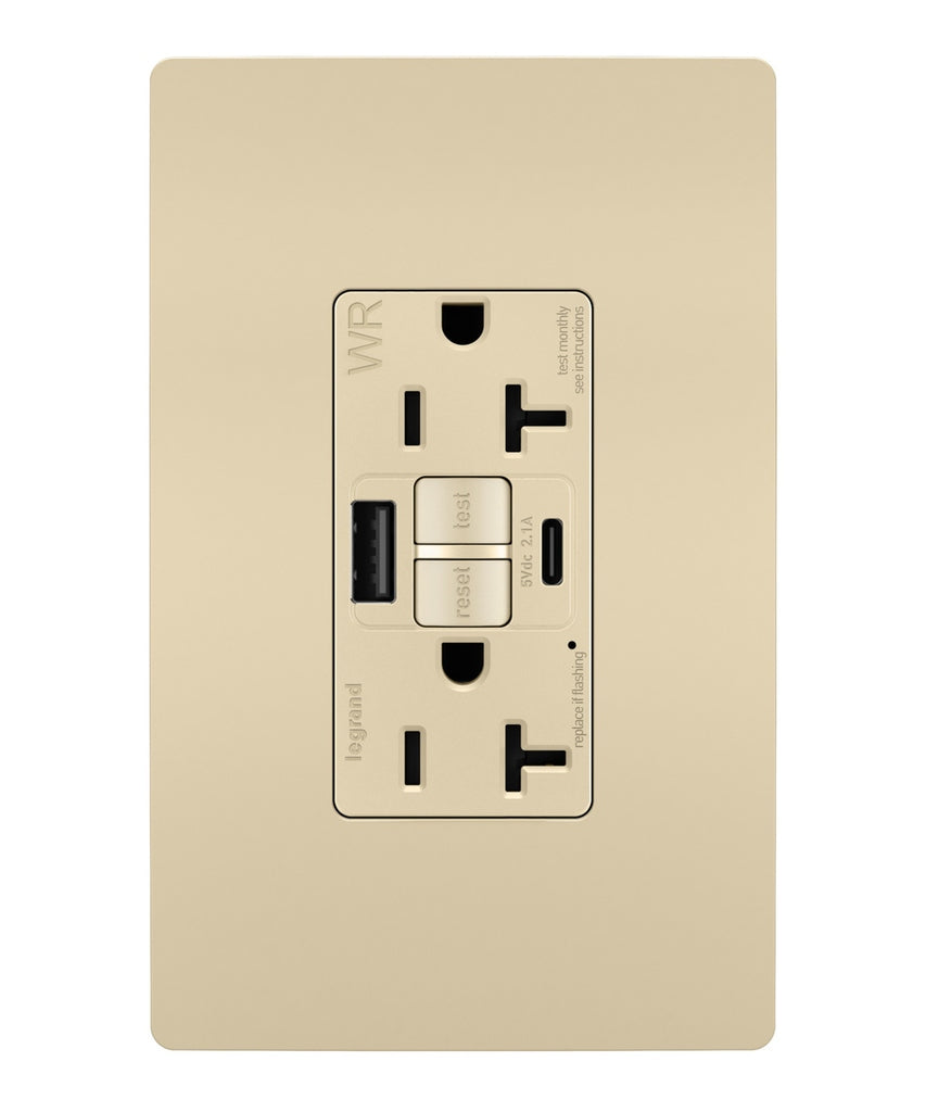 Legrand Canada - Tamper-Resistant Weather-Resistant Duplex Self-Test GFCI with USB Type A/C Outlet - Ivory- Union Lighting Luminaires Decor