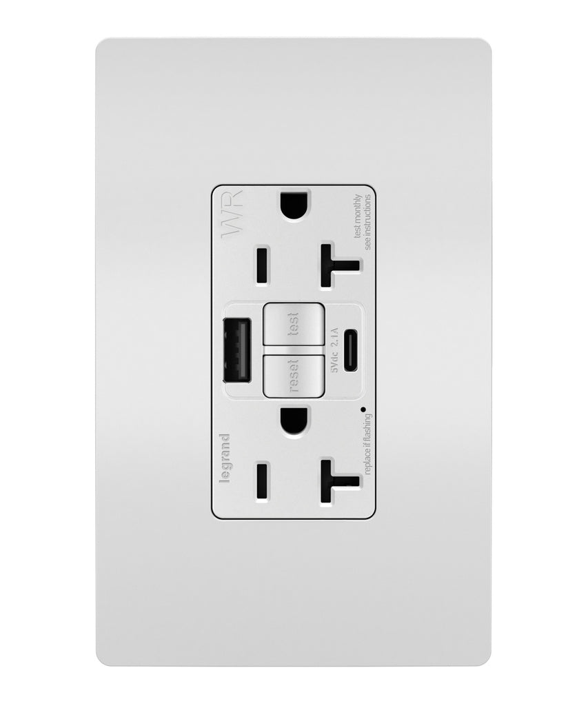 Legrand Canada - Tamper-Resistant Weather-Resistant Duplex Self-Test GFCI with USB Type A/C Outlet - White- Union Lighting Luminaires Decor
