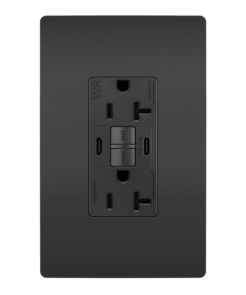 Legrand Canada - Tamper-Resistant Weather-Resistant Duplex Self-Test GFCI with USB Type A/C Outlet - Black- Union Lighting Luminaires Decor