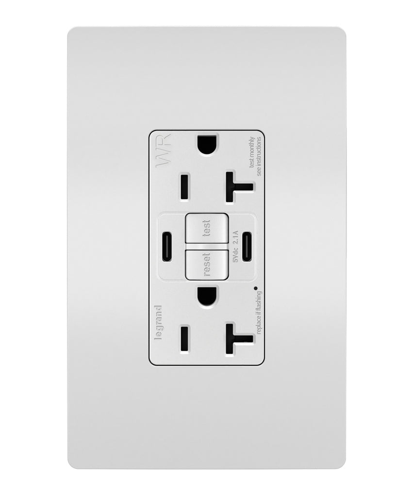 Legrand Canada - Tamper-Resistant Weather-Resistant Duplex Self-Test GFCI with USB Type C/C Outlet - White- Union Lighting Luminaires Decor