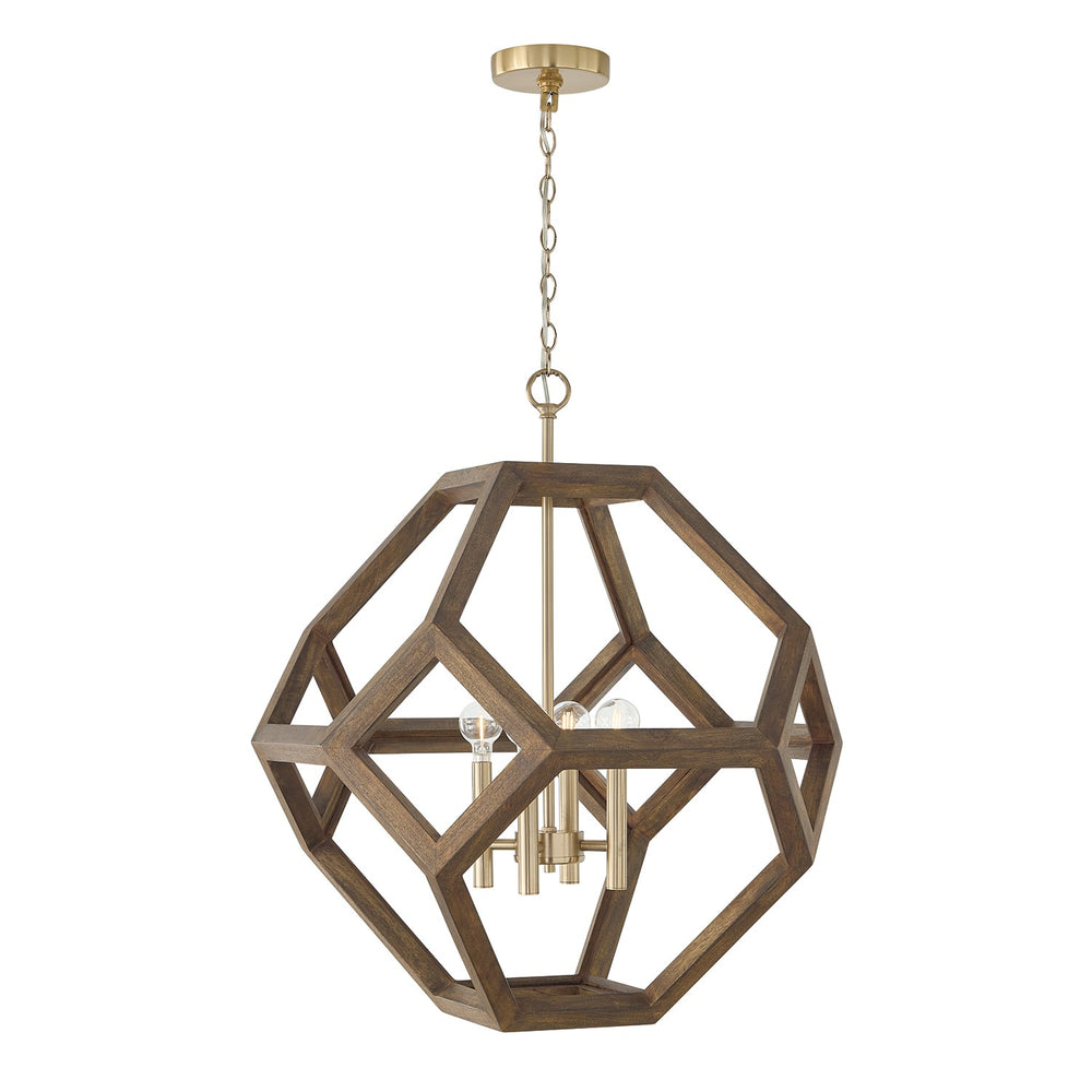 Capital Lighting - Four Light Pendant - Geo - Nordic Wood and Matte Brass- Union Lighting Luminaires Decor