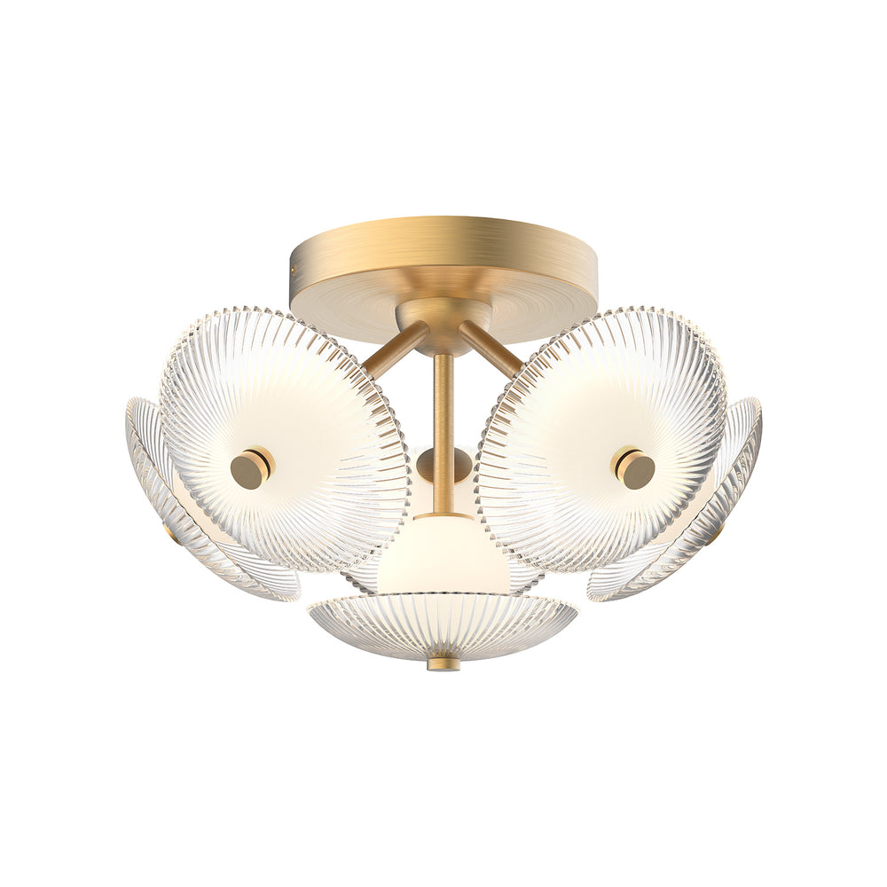 Alora Canada - LED Flush Mount - Hera - Brushed Gold/Clear Ribbed Glass- Union Lighting Luminaires Decor