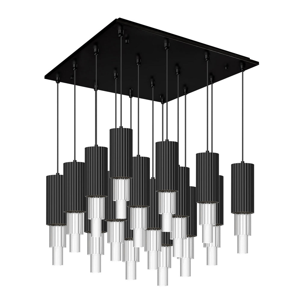 Alora Canada - LED Pendant - Bordeaux - Matte Black/Clear Ribbed Glass- Union Lighting Luminaires Decor