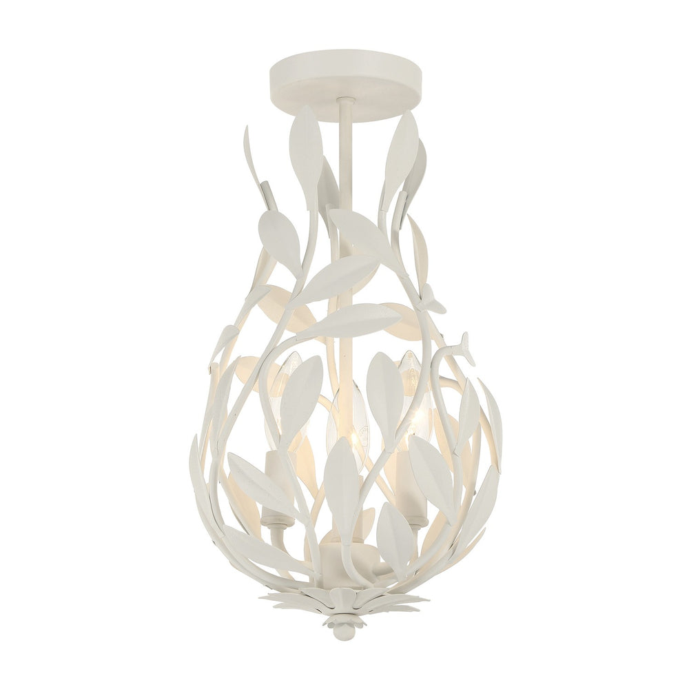 Crystorama - Three Light Semi Flush Mount - Broche - Matte White- Union Lighting Luminaires Decor