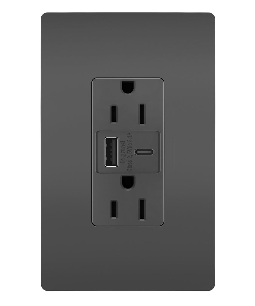 Legrand Canada - 15A Tamper-Resistant USB Type A/C Outlet - Black- Union Lighting Luminaires Decor