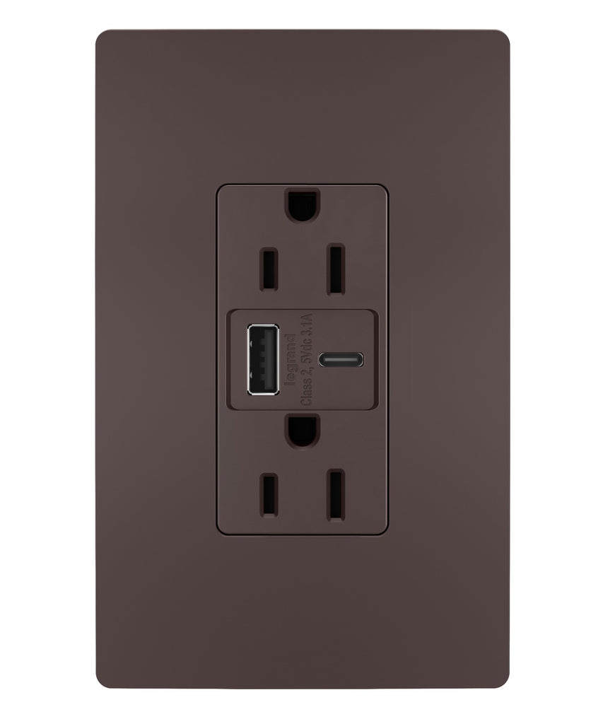 Legrand Canada - 15A Tamper-Resistant USB Type A/C Outlet - Dark Bronze- Union Lighting Luminaires Decor