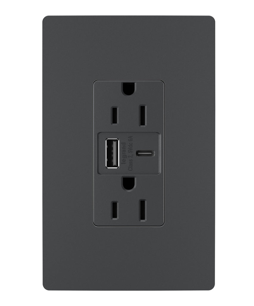 Legrand Canada - 15A Tamper-Resistant USB Type A/C Outlet - Graphite- Union Lighting Luminaires Decor
