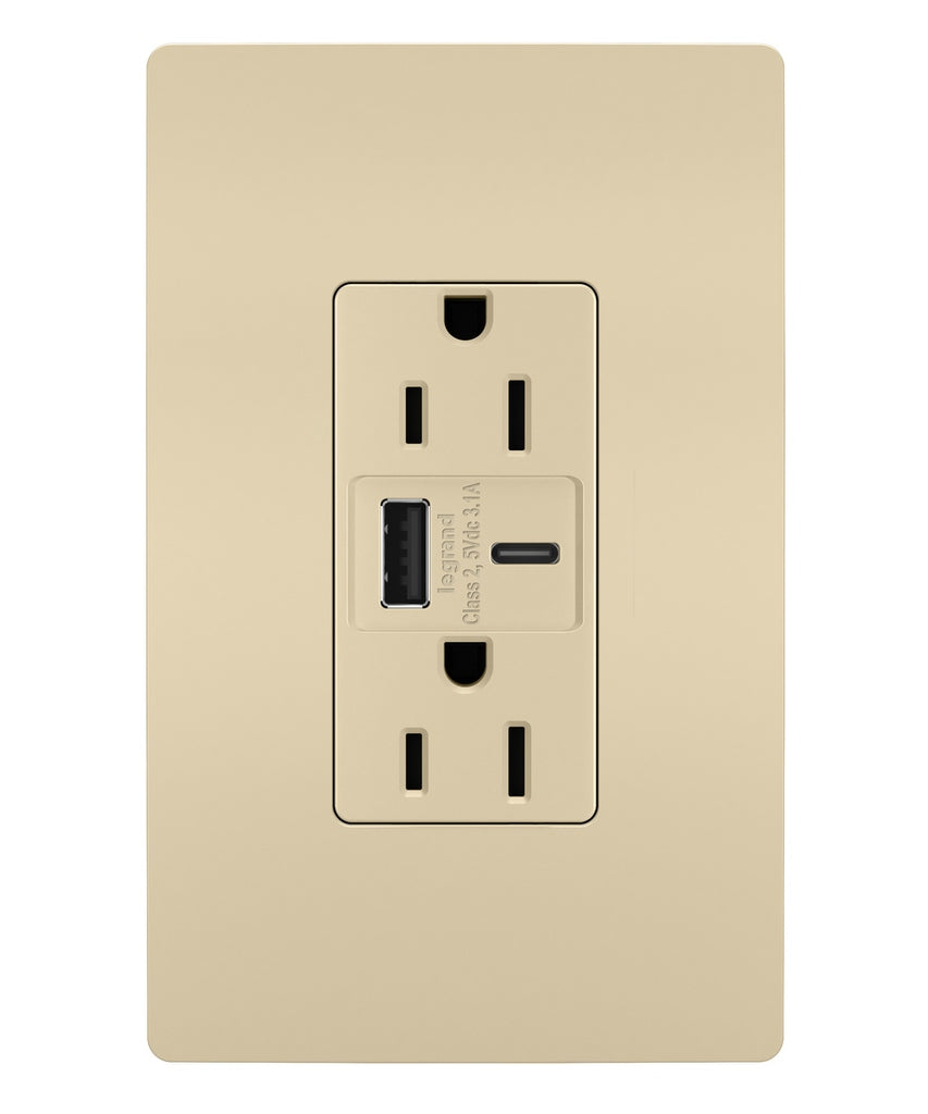 Legrand Canada - 15A Tamper-Resistant USB Type A/C Outlet - Ivory- Union Lighting Luminaires Decor