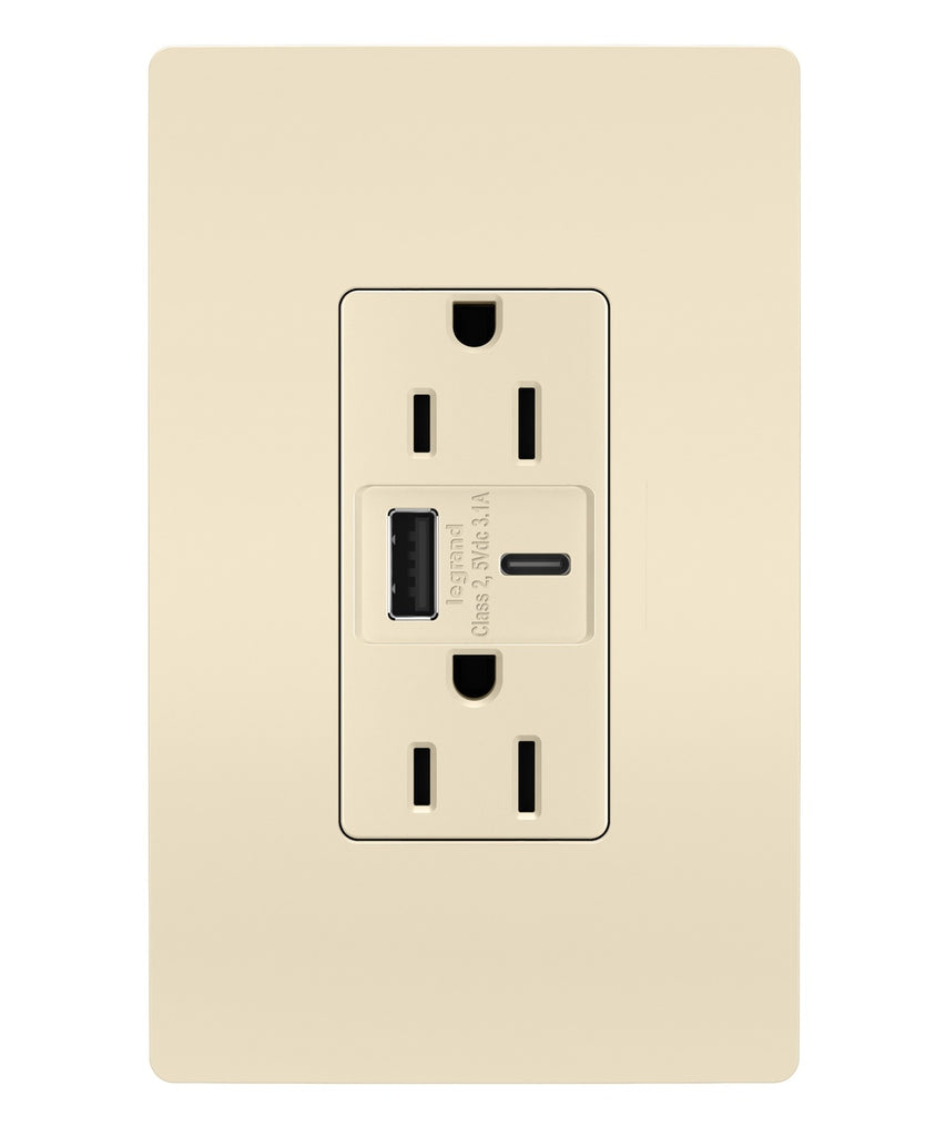 Legrand Canada - 15A Tamper-Resistant USB Type A/C Outlet - Light Almond- Union Lighting Luminaires Decor