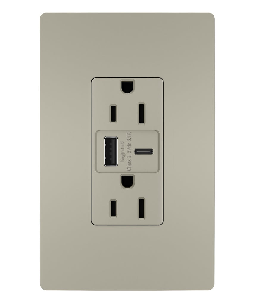 Legrand Canada - 15A Tamper-Resistant USB Type A/C Outlet - Nickel- Union Lighting Luminaires Decor