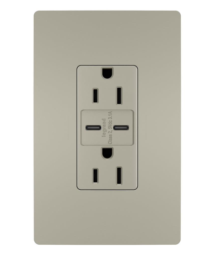 Legrand Canada - 3.1 C-C USB+15A DUP REC NI VPK - Nickel- Union Lighting Luminaires Decor