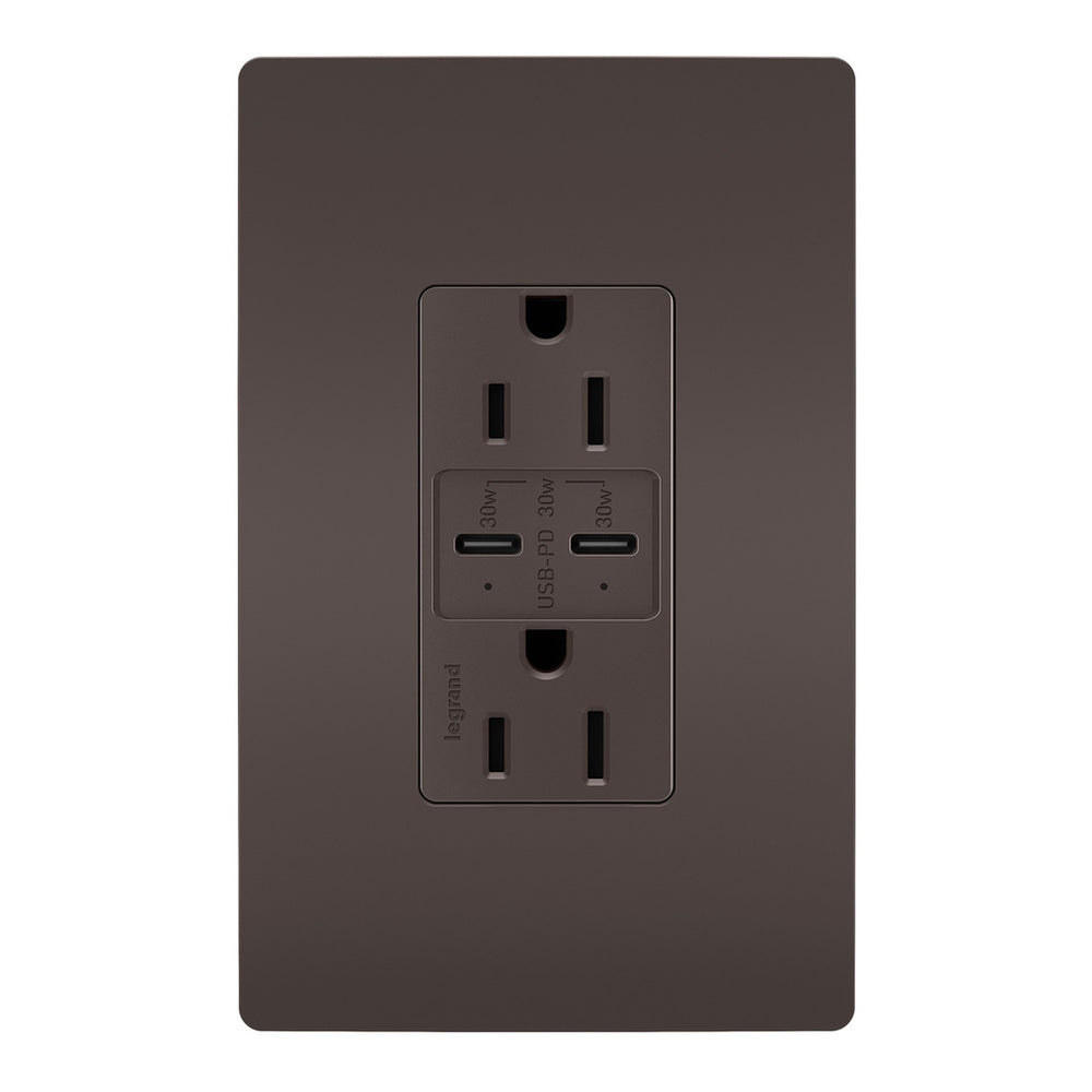Legrand Canada - 15A Tamper Resistant Ultra Fast PLUS Power Delivery USB Type C/C Outlet - Brown- Union Lighting Luminaires Decor