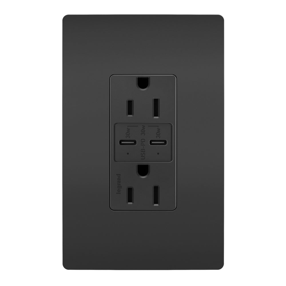 Legrand Canada - 15A Tamper Resistant Ultra Fast PLUS Power Delivery USB Type C/C Outlet - Black- Union Lighting Luminaires Decor