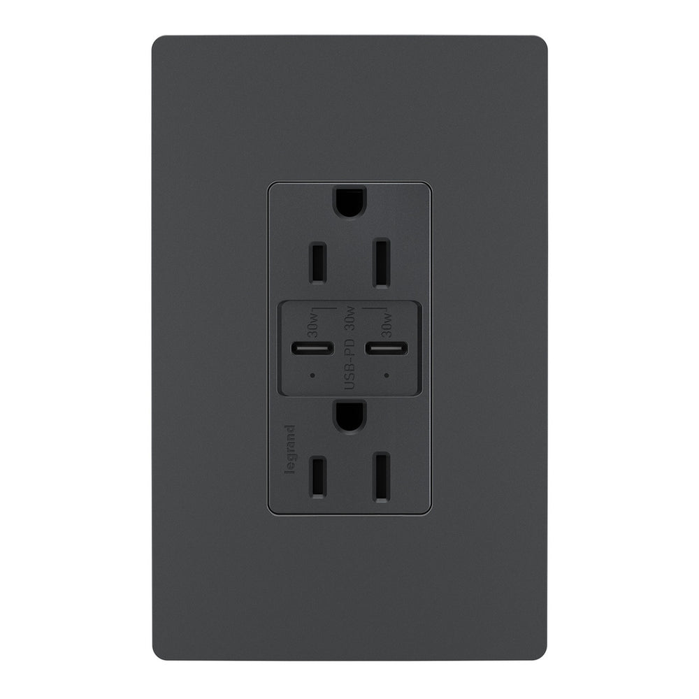 Legrand Canada - 15A Tamper Resistant Ultra Fast PLUS Power Delivery USB Type C/C Outlet - Graphite- Union Lighting Luminaires Decor