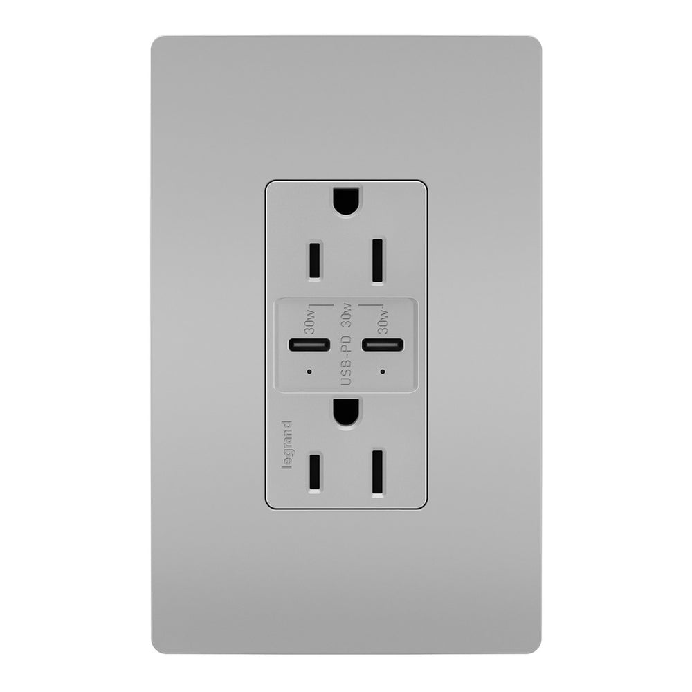 Legrand Canada - 15A Tamper Resistant Ultra Fast PLUS Power Delivery USB Type C/C Outlet - Grey- Union Lighting Luminaires Decor