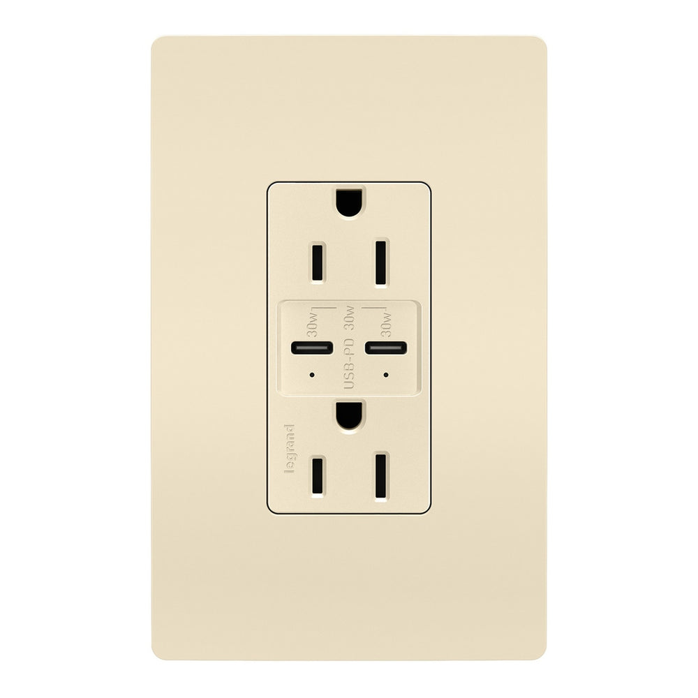 Legrand Canada - 15A Tamper Resistant Ultra Fast PLUS Power Delivery USB Type C/C Outlet - Light Almond- Union Lighting Luminaires Decor