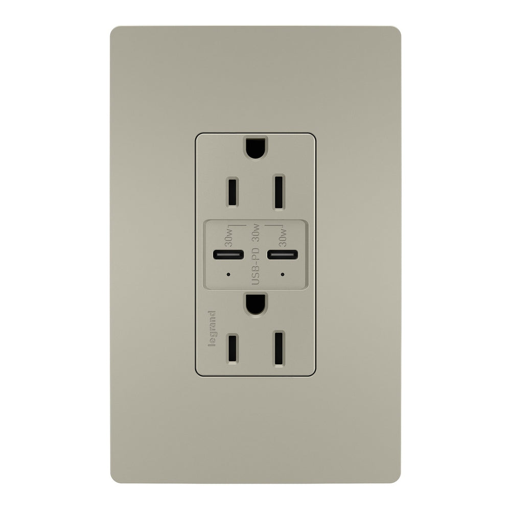 Legrand Canada - 15A Tamper Resistant Ultra Fast PLUS Power Delivery USB Type C/C Outlet - Nickel- Union Lighting Luminaires Decor