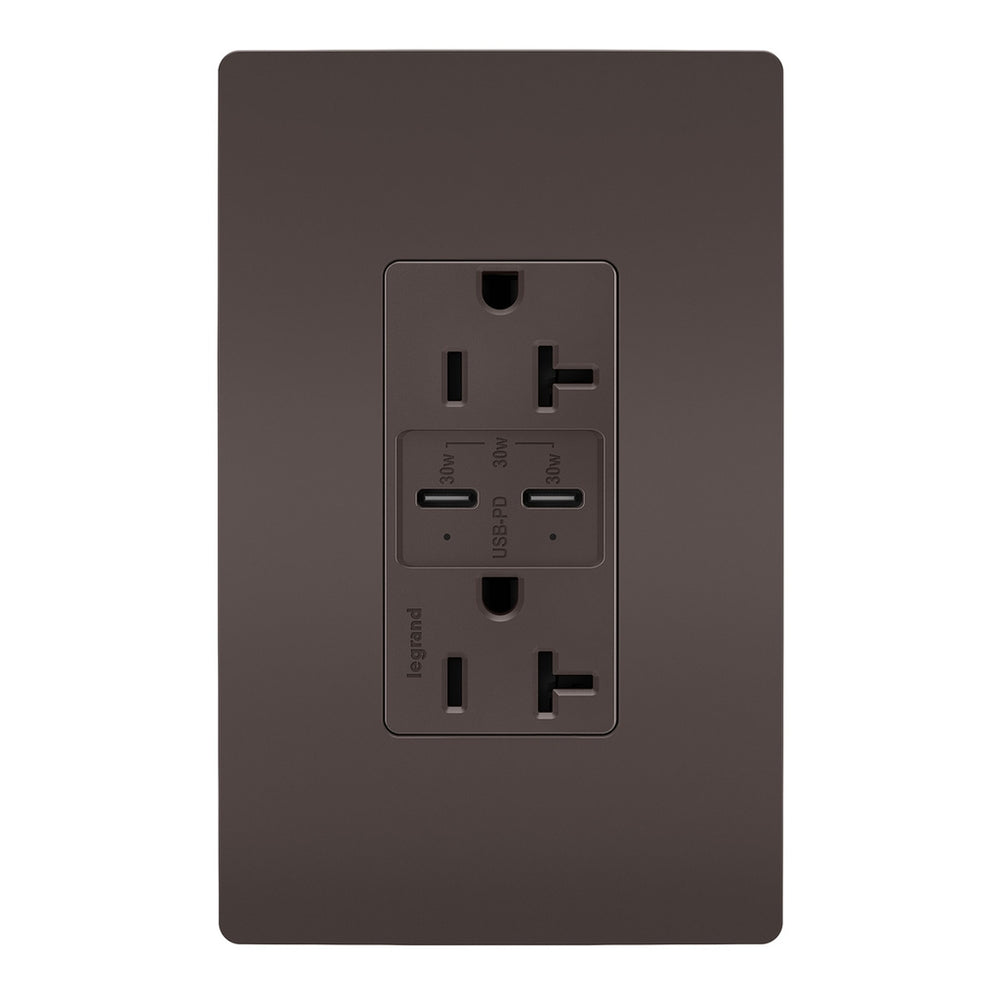 Legrand Canada - 20A Tamper Resistant Ultra Fast PLUS Power Delivery USB Type C/C Outlet - Brown- Union Lighting Luminaires Decor