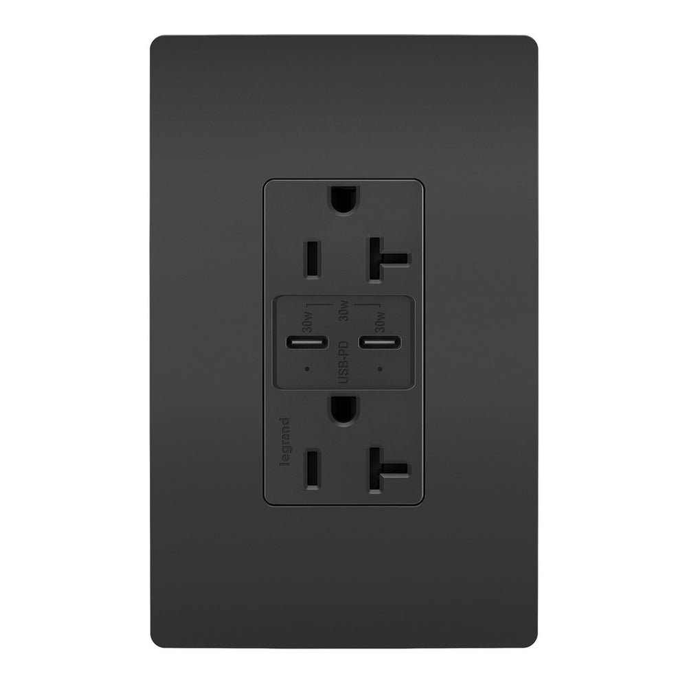 Legrand Canada - 20A Tamper Resistant Ultra Fast PLUS Power Delivery USB Type C/C Outlet - Black- Union Lighting Luminaires Decor
