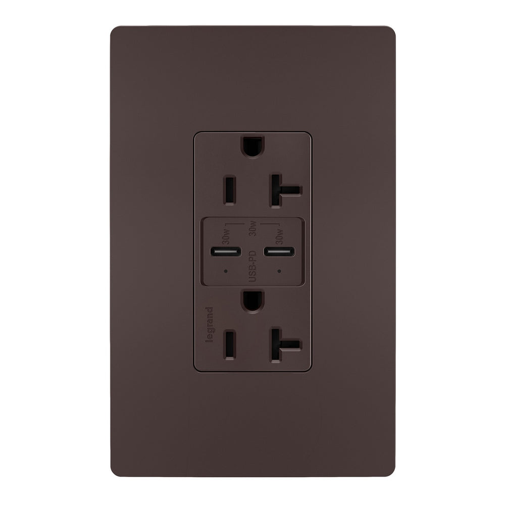 Legrand Canada - 20A Tamper Resistant Ultra Fast PLUS Power Delivery USB Type C/C Outlet - Dark Bronze- Union Lighting Luminaires Decor