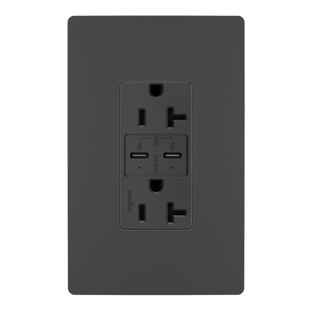 Legrand Canada - 20A Tamper Resistant Ultra Fast PLUS Power Delivery USB Type C/C Outlet - Graphite- Union Lighting Luminaires Decor