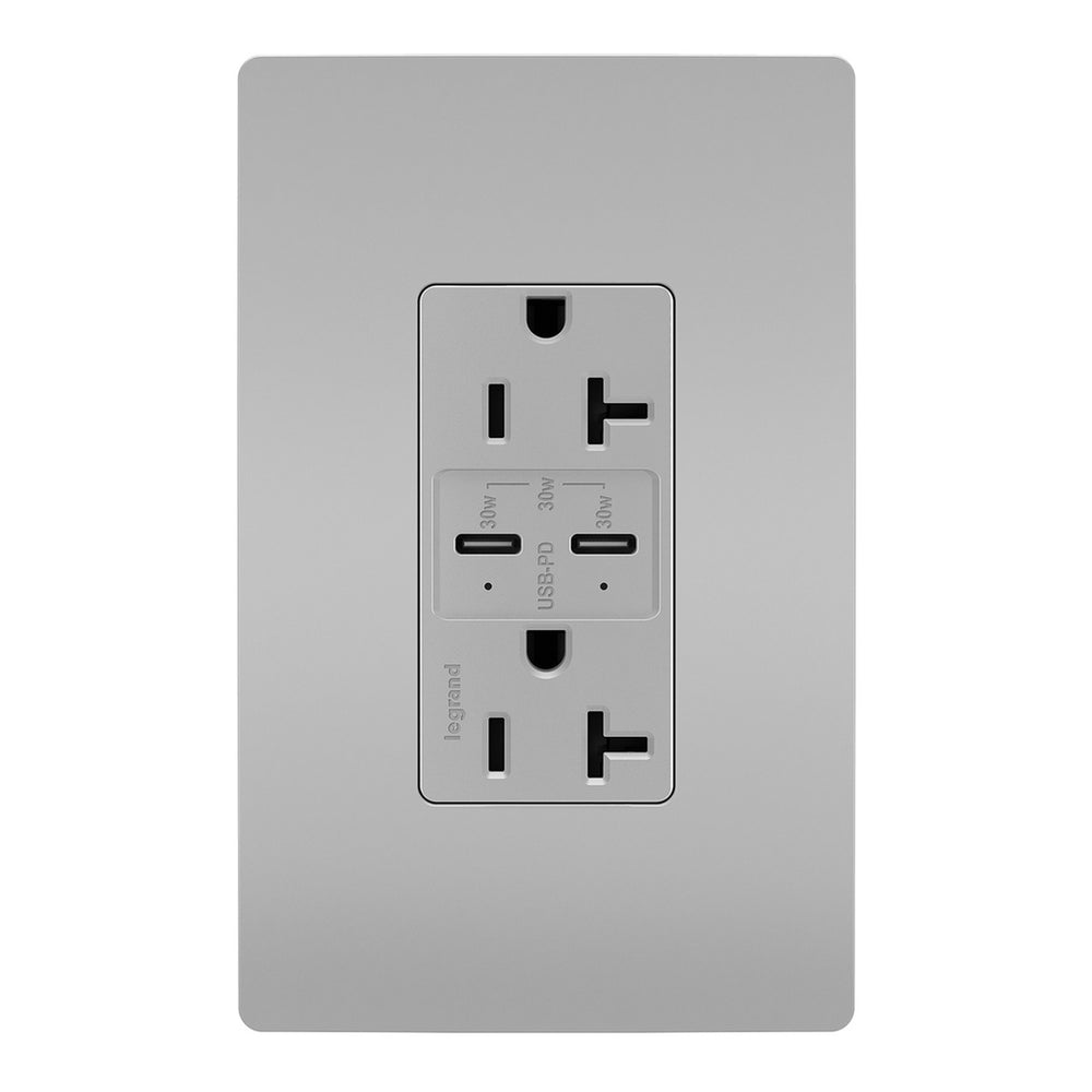 Legrand Canada - 20A Tamper Resistant Ultra Fast PLUS Power Delivery USB Type C/C Outlet - Grey- Union Lighting Luminaires Decor