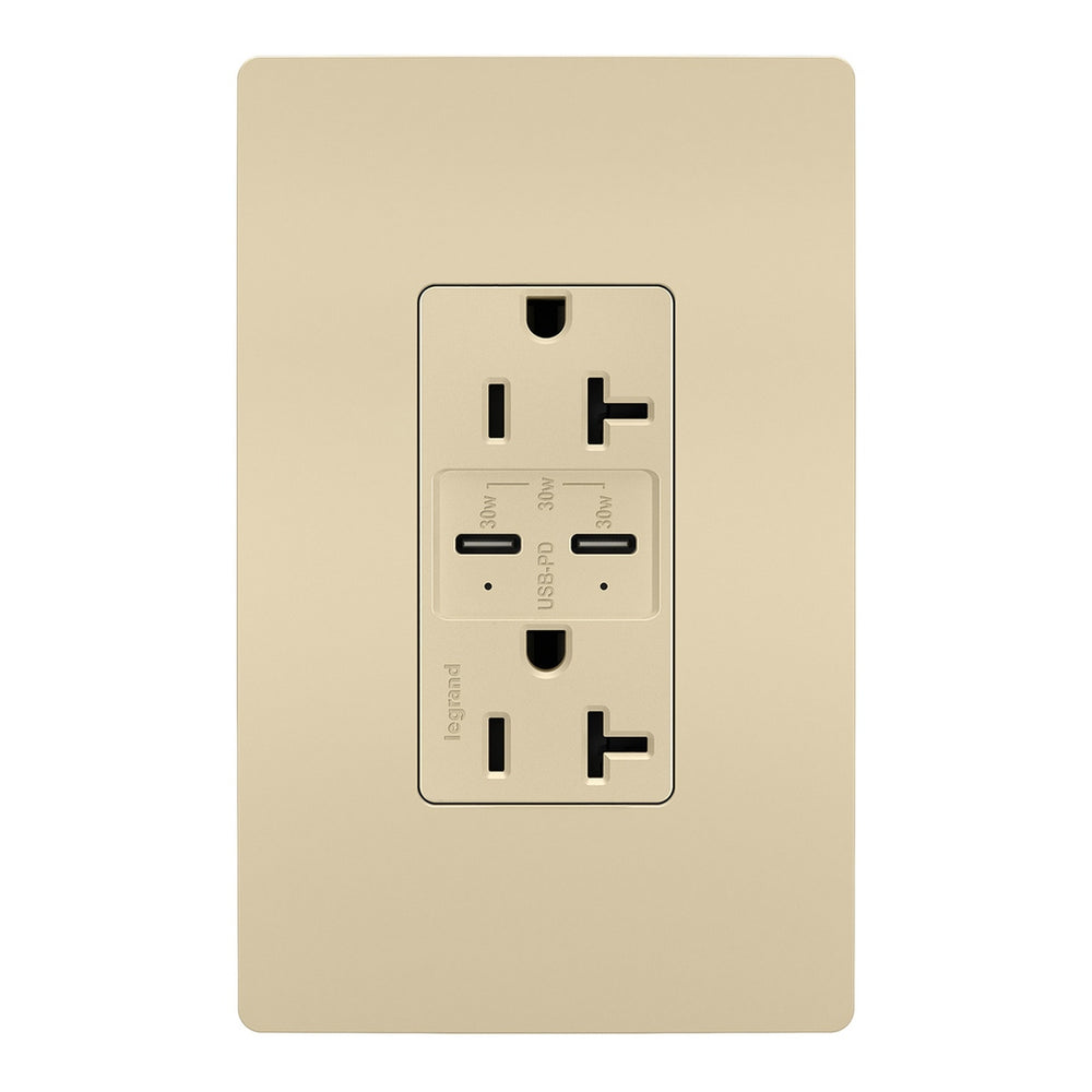 Legrand Canada - 20A Tamper Resistant Ultra Fast PLUS Power Delivery USB Type C/C Outlet - Ivory- Union Lighting Luminaires Decor