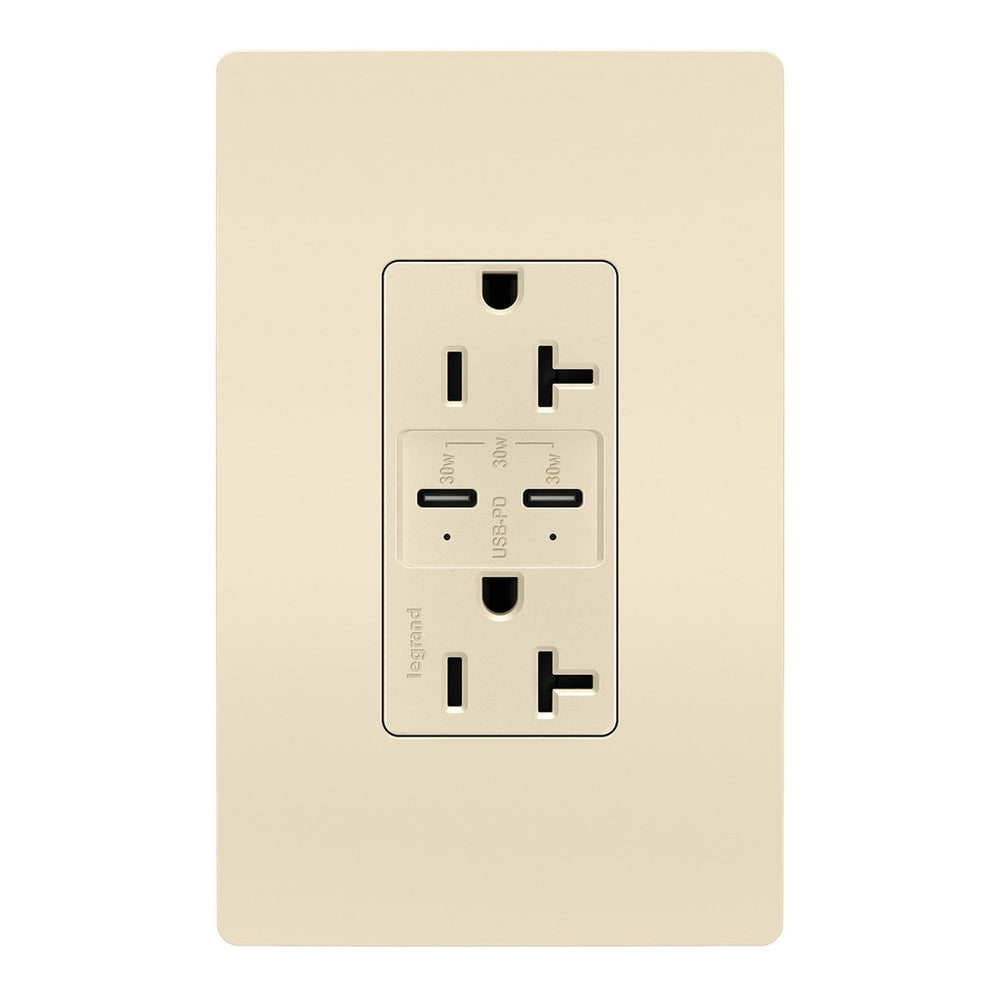 Legrand Canada - 20A Tamper Resistant Ultra Fast PLUS Power Delivery USB Type C/C Outlet - Light Almond- Union Lighting Luminaires Decor
